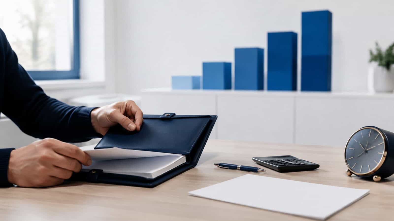 New limited company director organising documents, calculator and clock before a tax deadline.